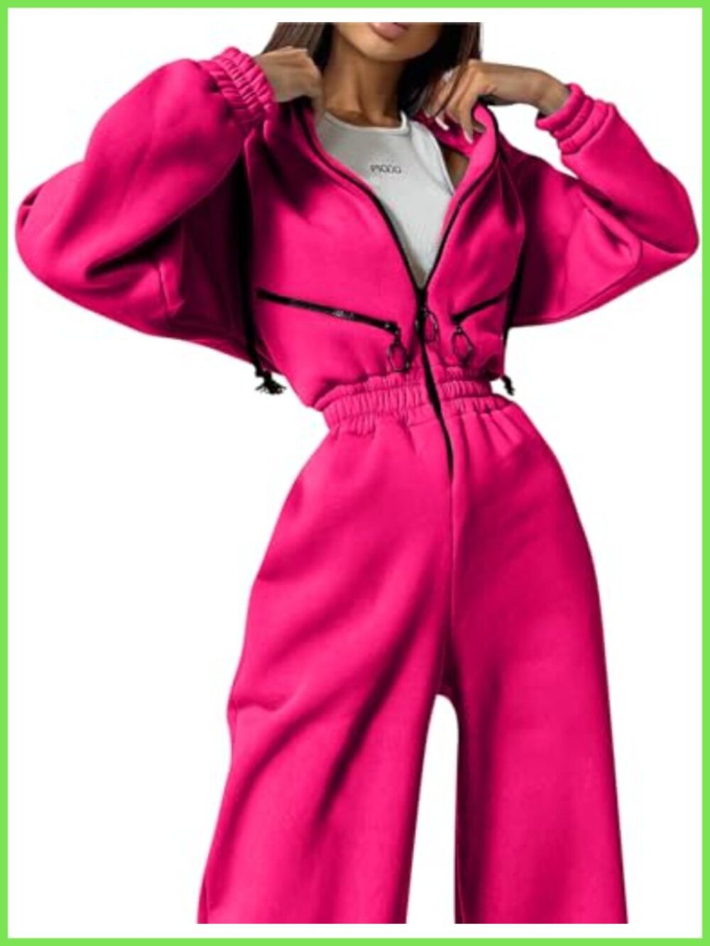 Women Fleece Jumpsuit One Piece Hooded Sweatshirt Set Zip-Up Long Sleeve